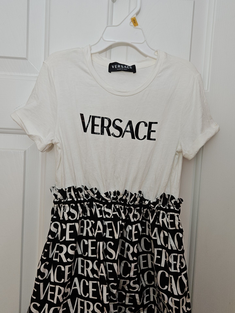 Versace White and Black Logo Jersey Dress